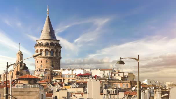 Kinograf Architektury Zabytkowej Dzielnicy Beyoglu Galata Tower Średniowieczny Gród Stambuł — Wideo stockowe