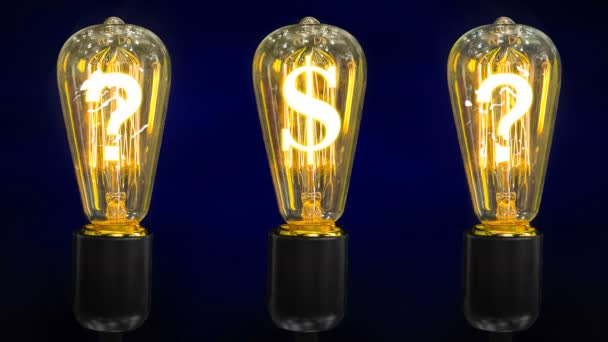 Znak Dolara Waluty Środku Lampy Retro Wraz Znaki Zapytania — Wideo stockowe
