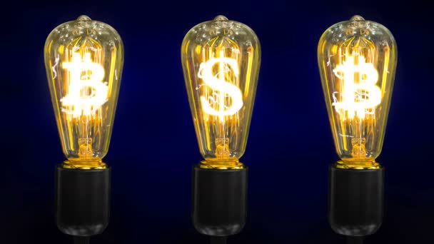 Lampy Które Świecą Symbole Walut Świata — Wideo stockowe