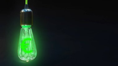 Euro döviz kurları büyüme kavramı. Para yapma fikir. Ampul ile Euro simgesi.