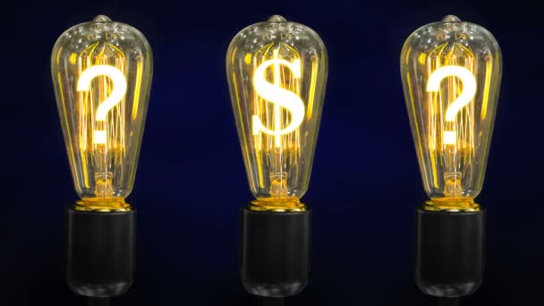 美元汇率下跌的概念 赚钱的想法 带美元符号的灯泡 — 图库视频影像