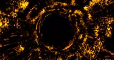 Parlak yuvarlak enerji yapısında sarı fütürist uzay parçacıkları. uzay küre Vfx tasarım ögesi. Soyut renkli ışıklar arka plan animasyon enerji ışını elektrik manyetik