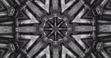 Vj fraktal altın kaleydoskopik arka plan. Fraktal dizaynlı dramatik arkaplan hareketi. Askeri bir kavram. Ortaçağ savaşı, kılıçlar ve şövalyeler ve krallıkların savaşları..