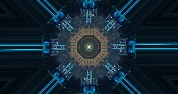 Looped Abstract Neon Ornat Fundal Decorativ Animație Zbor Tunelul Tehnologic — Videoclip de stoc