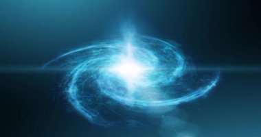 Derin uzayda yıldız kümelerinin kozmik arkaplan oluşumunun güzel sarmal galaksisi. Optik mercek patlaması 4k animasyon görüntüsü.