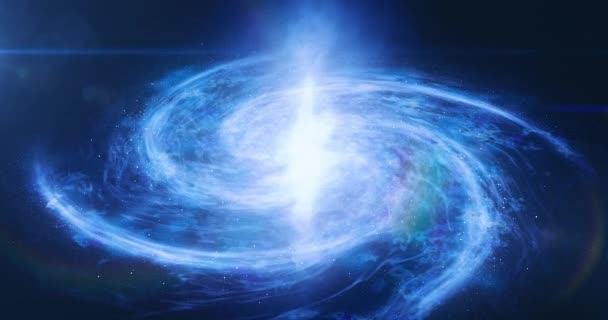 深空光学透镜耀斑4K动画镜头中星团形成的美丽螺旋星系宇宙背景 — 图库视频影像