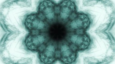 Kaleydoskop dizisi mürekkep kalıpları. 4k Soyut Beyaz ve Mavi Hareketli Grafik arka planı. Ya da yoga, kulüpler, şovlar, mandala, fraktal animasyon için. Güzel parlak bir süs. Kusursuz döngü.