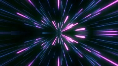 Döngülü animasyon. Pembe neon ışınları yüksek hızda hareket ediyor