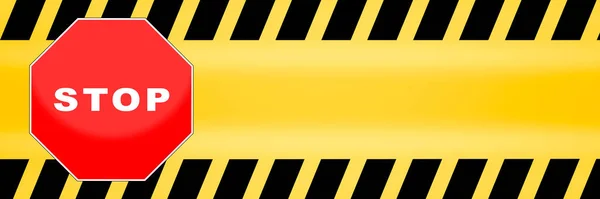 带有黄色警戒线背景的停车标志模板 — 图库照片