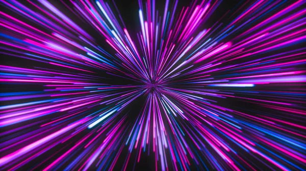 Neon ışınları merkeze doğru hareket ediyor, parlak pembe gece hayatı arka planı