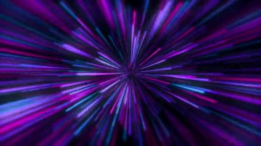 Tüneldeki retro neon hiper warp uzayında soyut 4k animasyon uçuşu