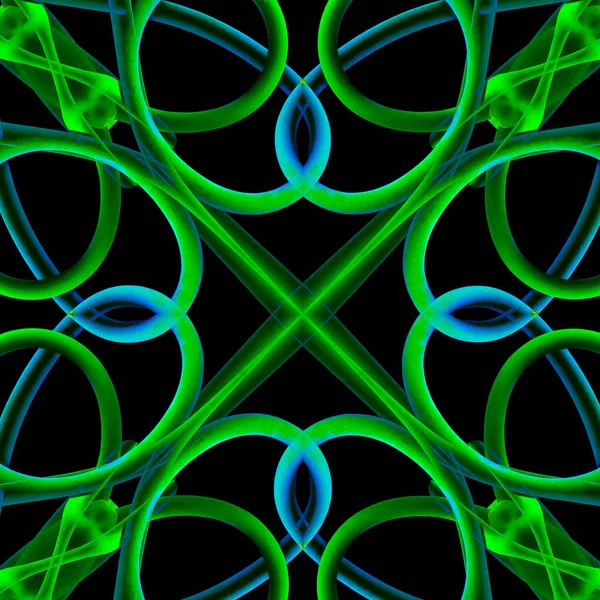 Geometrische patterterm van groen blauw neon gekleurde gebogen knoflookplanten — Stockfoto