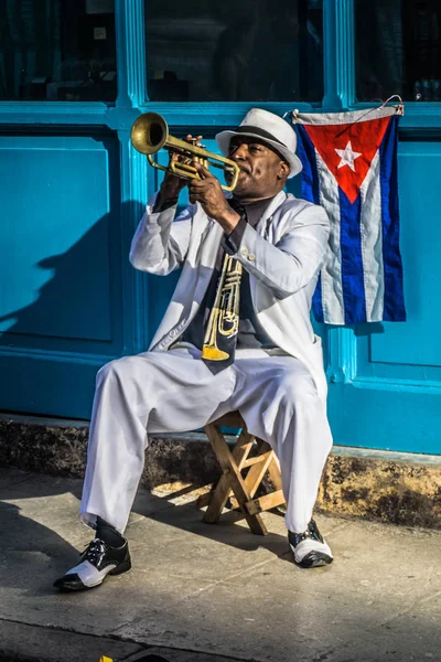 Kubánský portrétní série, trumpetista na ulici od La Havana, Kuba — Stock fotografie