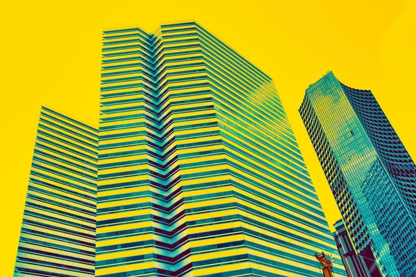 Illustrated Background Business Building Modern City Yellowish Comic Book Tone — Stock Photo, Image