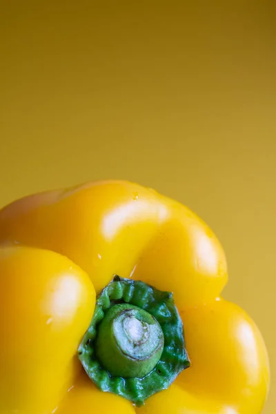 Close Wet Yellow Pepper Yellow Background Vertical Copy Space — Stock Photo, Image