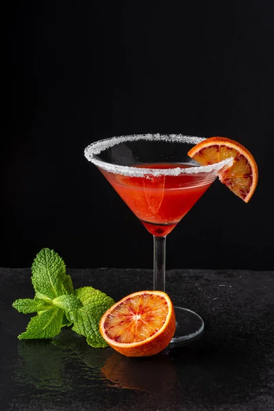 Vista Superior Coquetel Com Martini Laranja Sangue Açúcar Com Meia — Fotografia de Stock