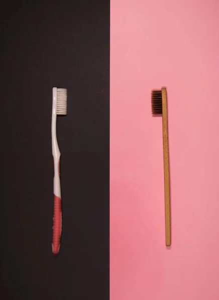 Eco bamboo toothbrush and plastic toothbrush