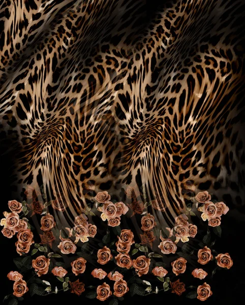 rose flower mix leopard  pattern background