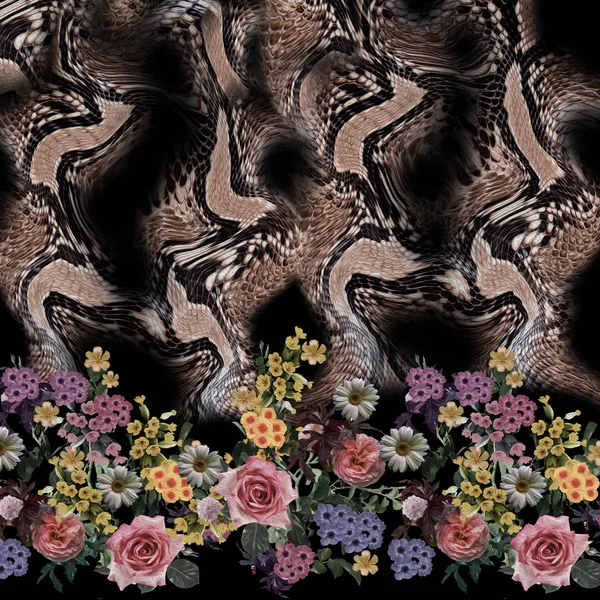 Mélange de fleurs motif serpent fond — Photo