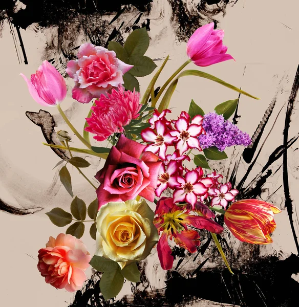 Renkli çiçek ve bitki arka plan — Stok fotoğraf