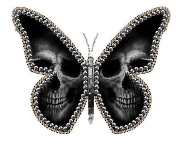 Бабочка, череп изолирован на белом — стоковое фото