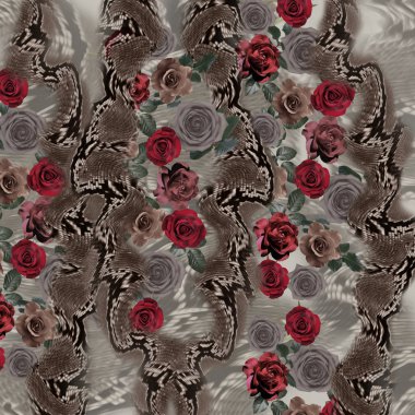 çiçek karışımı yılan desen arka plan