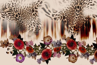 çiçek karışımı leopar desen arka plan