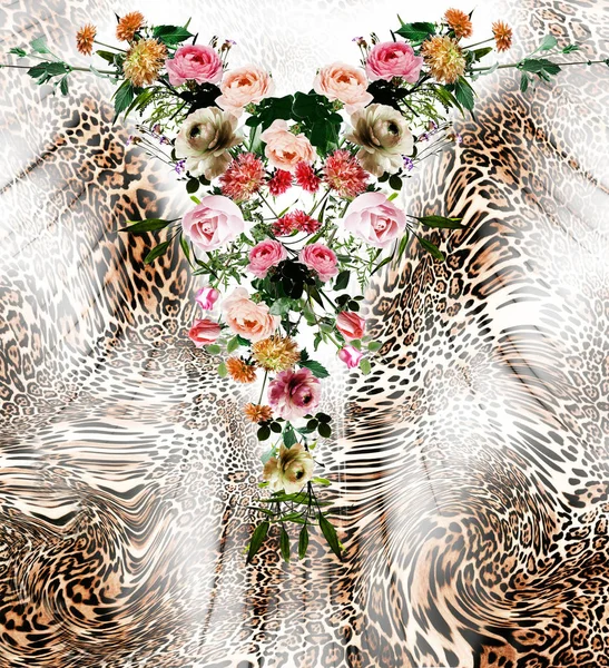 Blomma mix leopard mönster bakgrund — Stockfoto