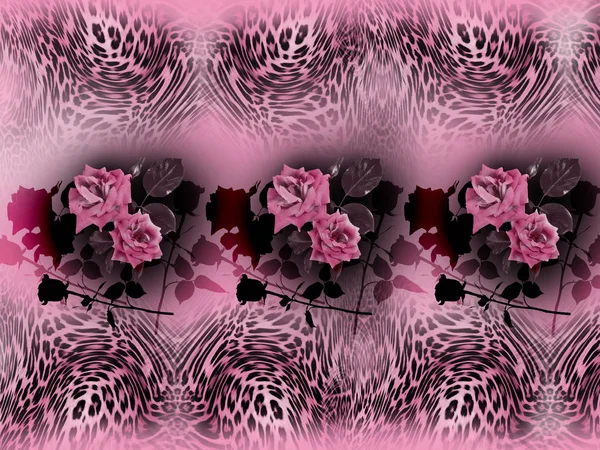 rose flower mix leopard  pattern background
