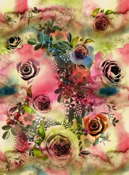 수채화에 있는 꽃의 색깔 묘사 — 스톡 사진
