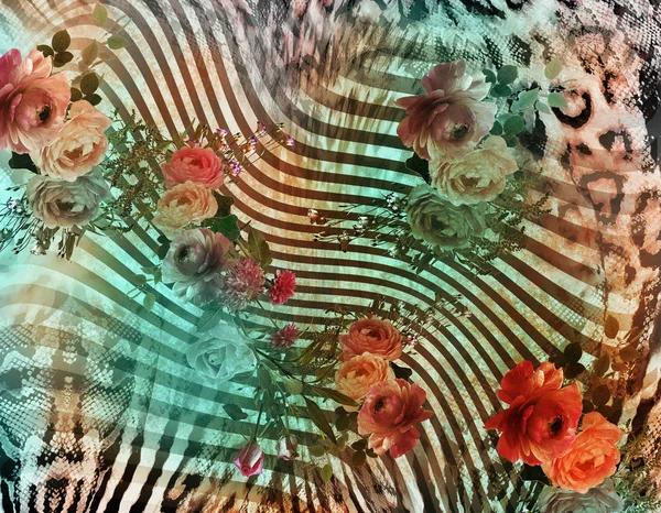 Mélange de fleurs léopard motif fond — Photo