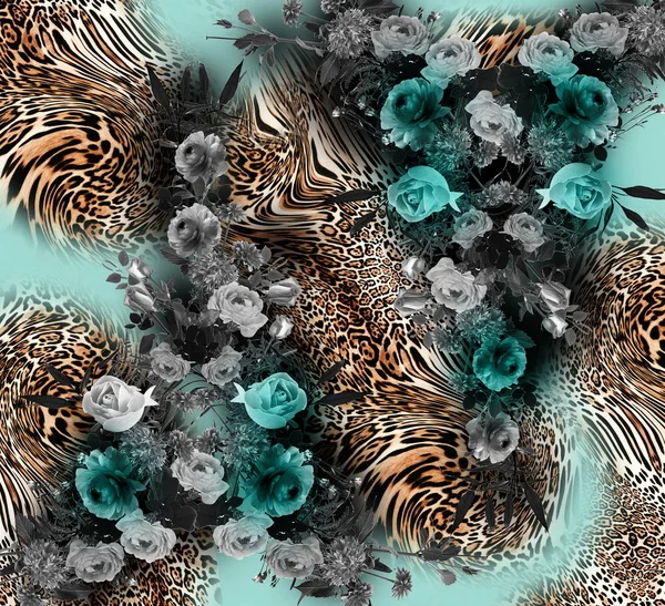 Квітковий мікс леопард візерунковий фон — стокове фото