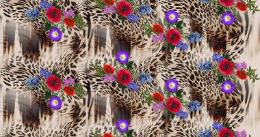 çiçek karışımı leopar desen arka plan
