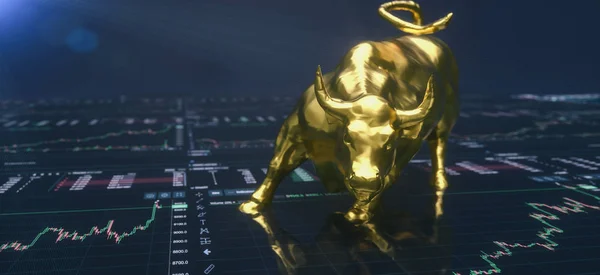 Wallstreet bull and bear on stock chart background. Stock exchan