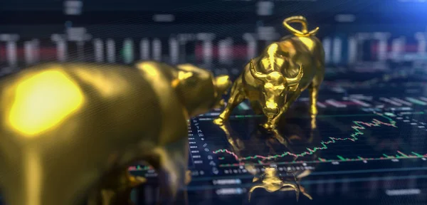 Wallstreet bull and bear on stock chart background. Stock exchange concept