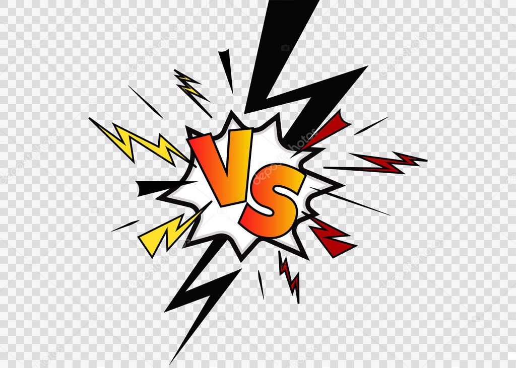 Versus Letters. Shining Competition Symbol on transparent background. VS letters for sports, fight, competition, battle, match, game, competitive.