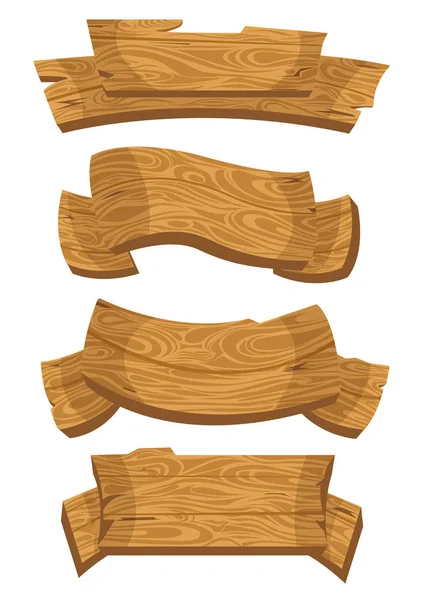 Zestaw drewnianych banerów z elementami dekoracyjnymi — Wektor stockowy