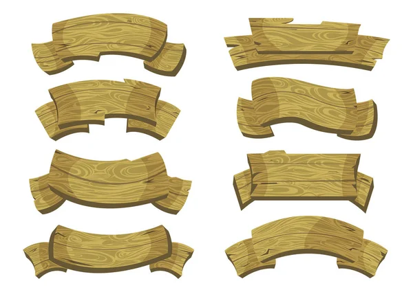 Ensemble de bannières en bois avec éléments décoratifs . — Image vectorielle