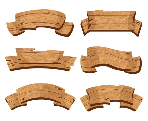 Conjunto de pancartas de madera con elementos decorativos . — Vector de stock