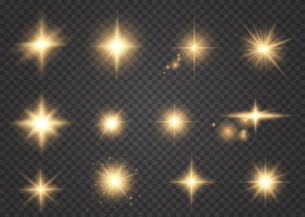 Set aus goldenen leuchtenden Lichtern — Stockvektor
