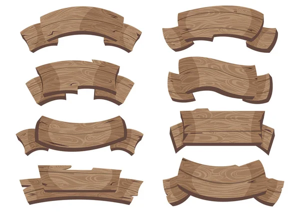 Ensemble de bannières en bois avec éléments décoratifs . — Image vectorielle