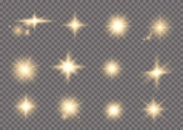 Conjunto de luces brillantes doradas — Vector de stock