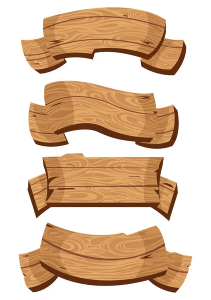 Set of wooden banners with decorative elements.