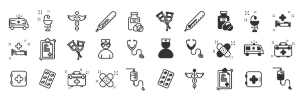 Line icons set of hospital — Stock Vector