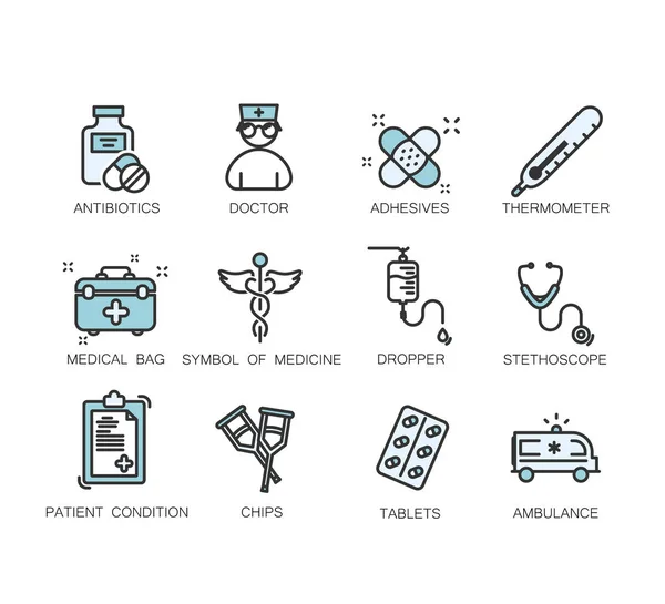 Line icons set of hospital — Stock Vector