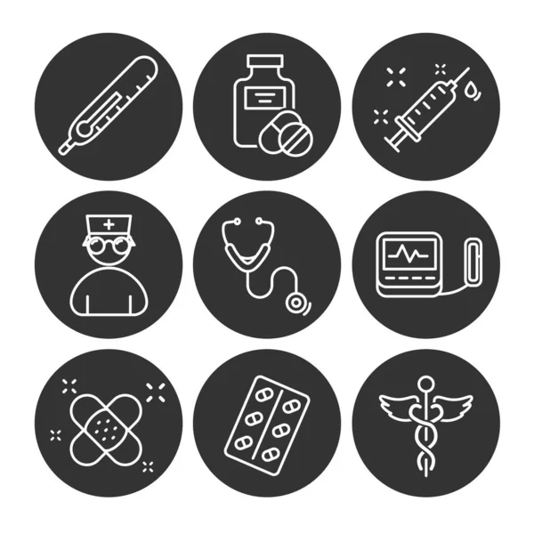 Juego de iconos de línea del hospital — Vector de stock