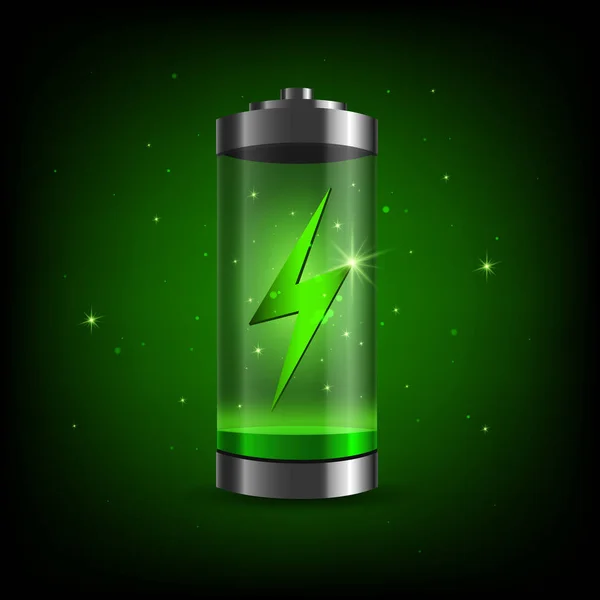 Fully charged green battery — Stock Vector