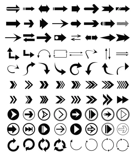 Arrows big black set icons — Stock Vector