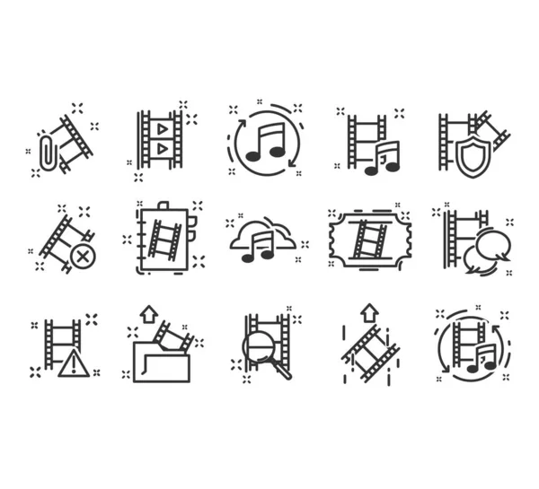 Set von Video-Inhalten Verwandte Zeilensymbole — Stockvektor