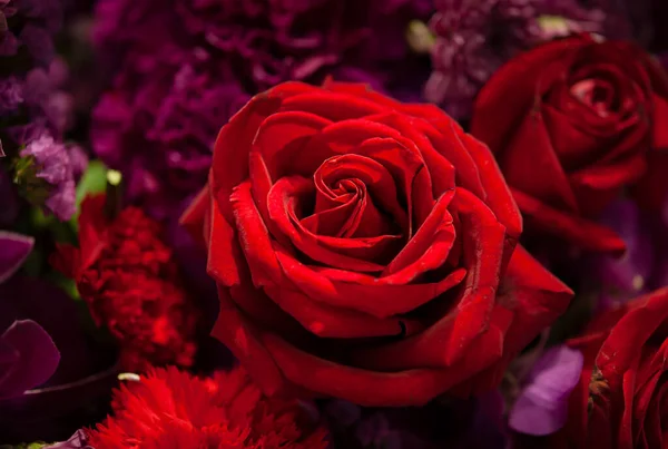 Buquê Rosas Frescas Fundo Brilhante Flor — Fotografia de Stock